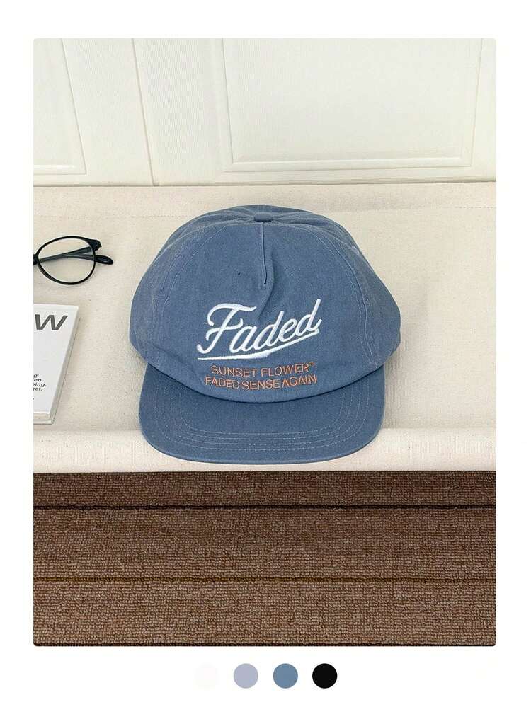Gorra de béisbol con visera plana y borde ancho con patrón de letras bordadas en inglés, adecuada para salidas de primavera/verano, se ve pequeña en el rostro, estilo hip hop, gorra protectora solar, estilo skater hippie chic - Multicolor - Añade 3