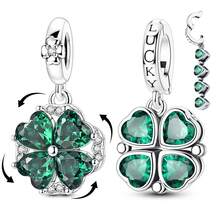1pc Silver-Plated Green Zirconia Clover Rotating & Openable Charm Pendant, Suitable For Bracelet, Necklace DIY Jewelry Making, Birthday, Anniversary Gift, St. Patrick's Day Green Series - Silver - View 1