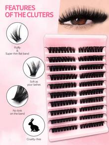 180片装蓬松D型卷翘单簇猫眼假睫毛，左右眼通用，DIY假睫毛簇，浓密自然，持久耐用，超轻盈，超柔软，可重复使用，适合新手在家、日常生活、派对、旅行、音乐节等各种场合使用。假睫毛簇，单根假睫毛，假睫毛 - 黑色 - 查看 3