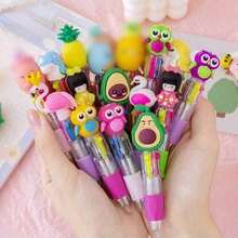 1pc/3pcs/5pcs/10pcs/20pcs Mini Cartoon Fruit/Vegetable/Animal Multicolor Ballpoint Pens (1 Ballpoint Pen Contains 4 Colors), Creative Colorful Ballpoint Pens, Compact Colored Pens For Easy Storage, Creative Student Stationery, Suitable For Journaling, Coloring, DIY Diary, Student Holiday/Birthday Gifts, Student Reward Gifts - Multicolor - View 3