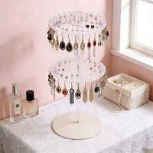 Minimalist Wooden & Plastic Jewelry Storage Box, Earring Organizer Display - Multicolor - View 11