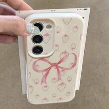 1pc TPU Material Cute Strawberry Bow Design Shockproof Full Coverage Soft Phone Case Compatible With Samsung A05s, A12, A13, A14, A14 4G, A15, A21s, A23, A25, A32, A32 5G, A34, A35, A50s, A51, A52, A53, A54, A55, A71, A72, A73, S10, S20 FE, S20 Ultra, S21 Ultra, S22, S22 Plus, S23, S24, Redmi 10C, 12C, Note 10, 11, 12, 13, Pro Plus, Note 8, 9 Pro - White - View 4