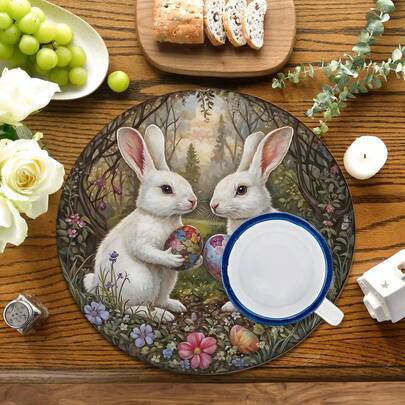 2 piezas/4 piezas/6 piezas Individuales de Pascua, Conejo, Individuales de diatomita con patrón colorido, Regalo festivo, Decoración festiva, Adecuado para mesa de comedor, bar de café, decoración de temporada, alfombrilla de mesa lavable, decoración de habitación, posavasos, almohadilla de drenaje, alfombrilla de mesa de cocina y comedor, decoración de fiesta interior y exterior, decoración del hogar, regalo ideal