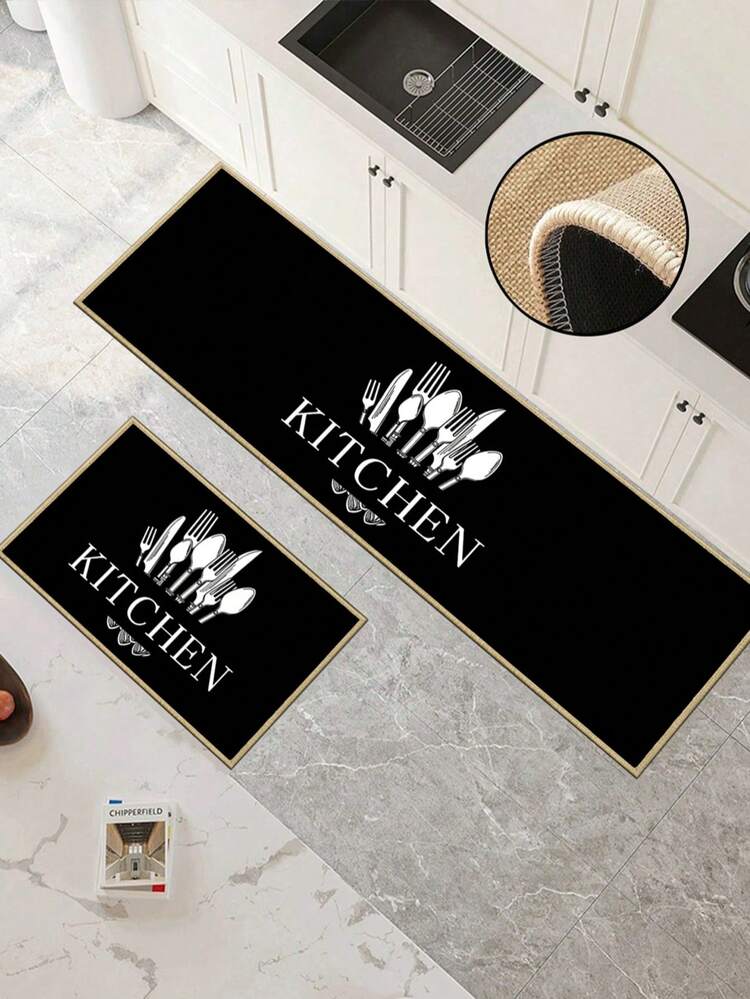 3.5mm Thick Rubber Linen Kitchen Mat, Black Culinary Style Absorbent Kitchen Rug With Sewn Edges To Prevent Peeling, Water-Absorbing And Easy To Clean Doormat, Suitable For Kitchen, Bathroom, Laundry Room, Hallway, Living Room And More - Multicolor - View 10