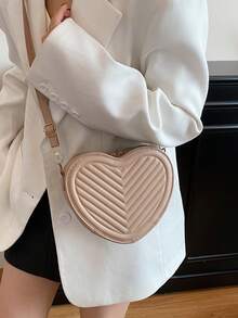 1 pièce Sac bandoulière matelassé en forme de cœur de couleur unie, sac à épaule mini stylé, sac à main léger - idéal pour les femmes, les étudiantes, les jeunes filles, parfait pour un usage quotidien, les sorties décontractées, les courses, les rassemblements de vacances - Multicolore - Voir 6