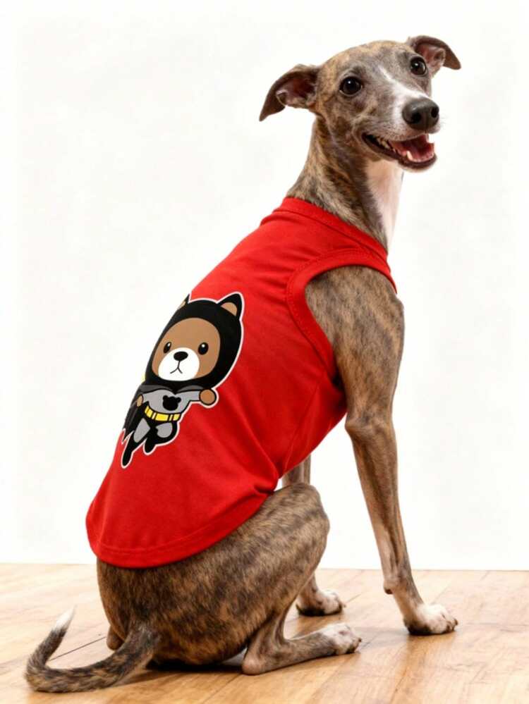 LUCKIE LABO 1pc Cartoon Bear Print Vest, Suitable For Chihuahua & Small Dogs, Flea & Tick Prevention, Fashionable Pet Clothing For Indoor & Outdoor Use - Red - View 7