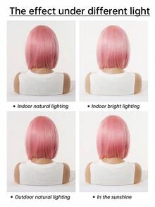 12-calowa krótka, falowana peruka syntetyczna dla kobiet, krótkie, proste włosy, odpowiednia na co dzień, święta, podróże, Halloween, Boże Narodzenie, Nowy Rok, karnawał, festiwal muzyczny, cosplay, idealna na prezenty dla dziewczyn, letnie prezenty na ukończenie szkoły, gotowe prezenty, prezenty na Halloween i Boże Narodzenie - Różowy - Zobacz 8