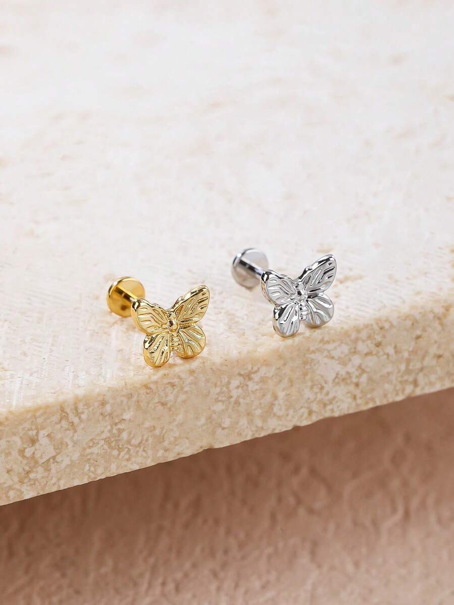 1pc Elegant Titanium Steel Butterfly Stud Earrings, Suitable For Women's Daily Wear - Butterfly - View 1