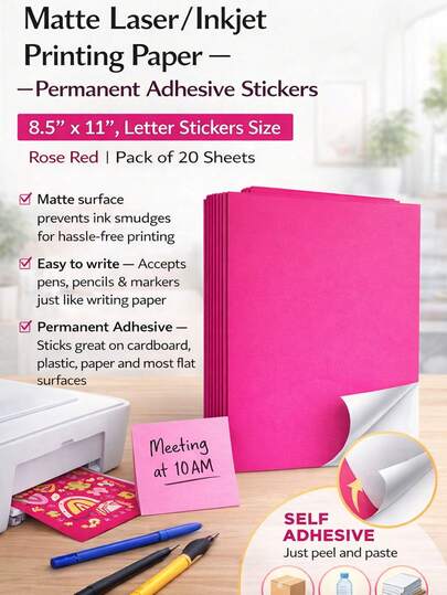 10/50 Sheets A4 Color Stickers Paper,Laser Inkjet Printer Copier Craft Paper Colorful Self Adhesive Label Matte Surface Paper Color