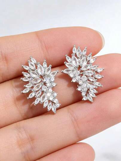 1 Pair Women's Crystal Rhinestone Metal Angel Wings Earrings, Shiny Fashion Jewelry Accessory