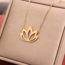 Lotus Flower Pendant Necklaces Women Stainless Steel Unalome Pagoda Charms Chain Necklace Yoga Amulet Jewelry Gifts - Gold - View 8