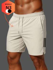 Men's Dry Fit Bermuda Shorts With Elastane - Stretchy Bermuda Shorts With Quick-Drying Fabric - Ideal For Gym, Running, And Diving. - Đen và Trắng - Xem 8