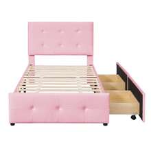 Upholstered Bed 90 X 200 Cm, Slatted Bed With Headboard And Two Drawers, Soft Velvet Fabric, Beige Single Bed, Children's Bed, Junior Bed, Guest Bed (Pink) - Pink - View 9