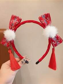 1件女童中国新年发箍，汉服新年蝴蝶结发箍，中国风红色发夹，带流苏的传统服饰发饰。 - 彩色 - 查看 6
