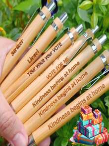 [Technologie de gravure laser] 1 stylo à bille en bambou personnalisé, stylo à bille gravé, stylo pour registre des invités, cadeau de mariage rural, souvenir pour rassemblement - multicolore - Voir 6