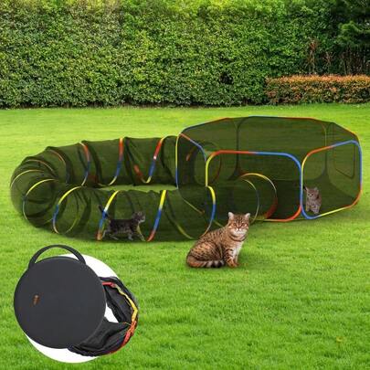 Spacious Outdoor Cat Enclosure, Portable Tent With Tunnels For Play. Create A Fun Playground For Your Feline Friend & Small Pets. Perfect For Backyard Adventures Or Indoor Exercise & Exploration.