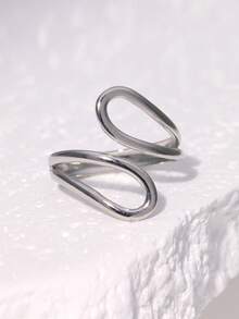 1枚时尚简约小众高端镀层不锈钢几何线条开口戒指，适合女性日常、派对和约会佩戴。 - 彩色 - 查看 4