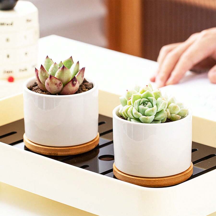 Ceramic Garden Planter Pots Ceramic Plant Pots With Drainage Holes Design For Windowsills Shelves Gardens And Patios - A - View 1
