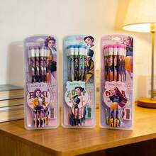 12支装 K-POP 2025 驱魔女团 12支装大号铅笔带橡皮擦，含3个卷笔刀，卡通 K-POP 风格文具，学习铅笔 - 彩色 - 查看 6