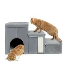 zxxNOVAKA Escalera para Mascotas 3 Nive con Cama Intea Tela Impermeable Antimancas Pble Escalera para Gatos y Perros Pequeños para Sofa Cama Grisperro trepa escalera - Gris - Ver 8