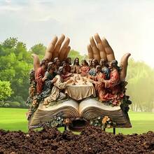 《最后的晚餐》亚克力花园摆件 - 优雅的庭院艺术品，配有木质底座，是户外草坪和花园装饰的完美之选，增添宗教魅力，是理想的礼物之选，木质，庄严，花园装饰 - C - 查看 2