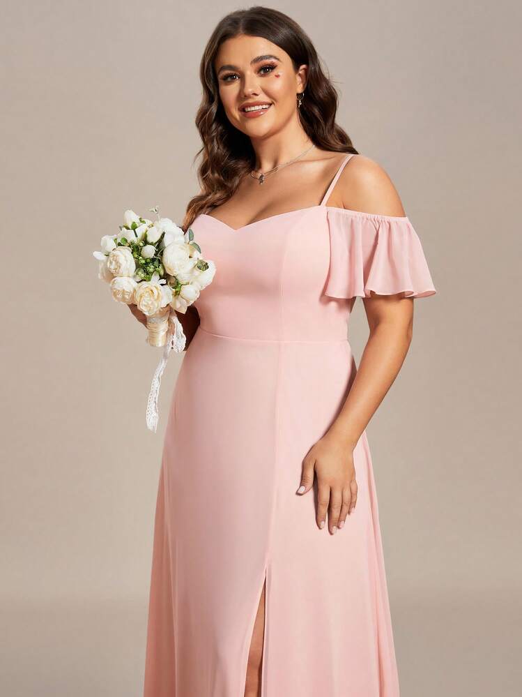 EVERPRETTY 优雅浪漫奢华露肩大码伴娘礼服，粉色系，适合婚礼、春季派对 - 粉色 - 查看 5