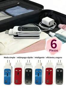 6 piezas Regleta de alimentación de 120CM,Cable portátil USB, cargador de teléfono inteligente, tabletas, concentrador de escritorio - Multicolor (6 piezas) - Ver 1