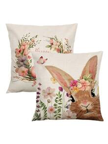 2 vỏ gối trang trí kiểu Phục Sinh, vỏ gối hình thỏ với họa tiết trứng Phục Sinh và thỏ, 100% sợi polyester không gây dị ứng, chất liệu vải lanh cổ điển, khóa kéo ẩn, có thể giặt máy, vỏ gối trang trí nhà cửa cho ghế sofa, phòng khách, phòng ngủ, không kèm ruột gối. - Nhiều màu - Xem 2