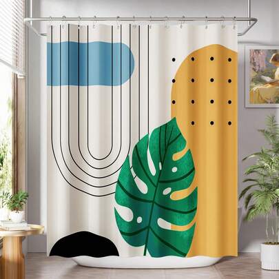 1pc Brown Abstract Shower Curtain, Suitable For Bathroom Bathtub Partition, Bathroom Shower Curtain Decoration, Bathroom Accessories