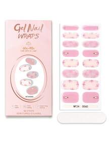 16片春夏浅粉色花卉金箔半固化凝胶美甲贴纸，闪亮花朵设计，易于粘贴和卸除，适合女性和女孩外出、通勤、聚会、DIY，需配合UV灯使用。 - 西瓜粉 - 查看 7