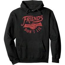 Stranger ThingsA 4 Friends Don't Lie Text Handshake Pullover Hoodie - Black - View 1