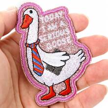 GIURKUU 1件装“今天我是只严肃的鹅”熨烫贴片，趣味傻鹅贴片，粉色表情包刺绣熨烫贴片，适用于衣服、背包、帽子、牛仔裤 - Goose - 查看 8