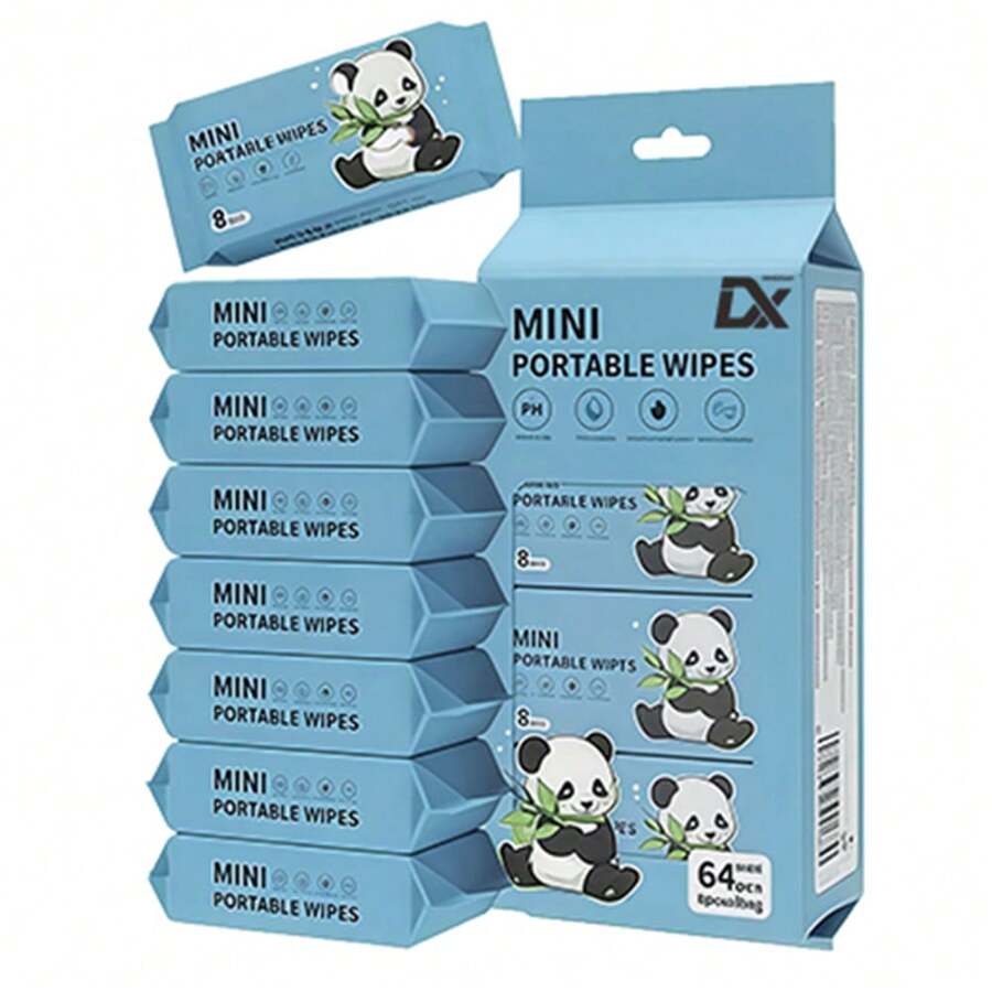 DX DINGXIAN 2 Packs,128 Pcs In Total Mini Portable Wipes -Surface Cleaning Wipes For Face & Body, Gentle Sensitive Skin, Travel-Sized Wipes For Period Essentials, Travel Essentials, Camping, Gym, Office & Daily On-The-Go Care | Disposable Panda Design Wet Wipes, Multi-Purpose Cleaning Supplies - Màu xanh lam - Xem 1