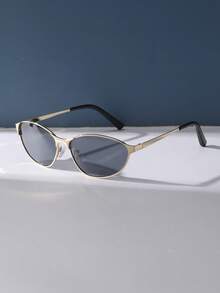 个性街头风猫眼框金属时尚眼镜，塑料材质，休闲装饰日常佩戴，男女皆宜 - 金色 - 查看 4