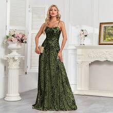 hezixi Elegant Sequin Sexy Evening Gown, Long Mermaid Style Formal Ball Gown Luxury Wedding Party Cocktail Dress, Women Dress, Wedding Guest Dress - 橄欖綠 - 查看 11