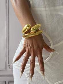 3pcs/2pcs/1pc Luxury Cufflinks & Bracelet Set, Gold Color Bracelet, Wide Style Bracelet, Thick Style Bracelet, Fashion Unique Oversized Gold Bracelet - Yellow Gold - View 13