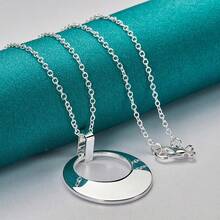925 Sterling Silver Plated Hollow Round 16-30 Inch Pendant Necklace For Women Wedding Engagement Gift Jewelry - Silver - View 5
