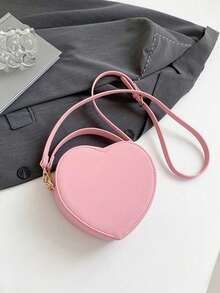 心形甜美手提包，饰有心形链条，哑光质感，女士单肩包，优雅情人节、新年搭配斜挎包 - 粉色 - 查看 4