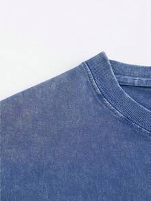 Men's Pattern Washed T-Shirt - Double Sided Printing, 100% Cotton, Short Sleeved, Summer Casual T-Shirt, Black With White Star Design, Loose Fit, Machine Washable, Daily T-Shirt | Loose Fit Shirt | 100% Cotton T-Shirt, Cotton T-Shirt - 寶藍色 - 查看 5