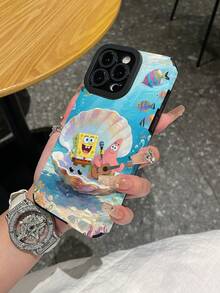 SpongeBob SquarePants 1pc Cartoon Creative Funny Shell & Starfish Vertical Striped Protective Phone Case Cover, Compatible With Samsung/Apple 17/16/15/14/13/12/11Pro Max/12Pro/14Plus And Other Models - Multicolor - View 8