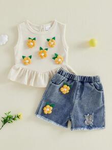 Baby Girls Tank Top Co-Ords - 黃色 - 查看 2