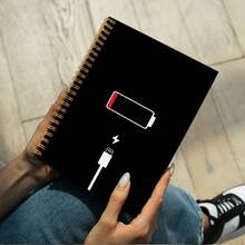 1pc Battery Empty A5 Spiral Notebook Black/White - A - View 4