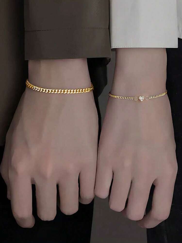 2 st/set hjärtformade armband för par, utsökta kubanska kedjor, moderiktiga accessoarer för vardagsbruk, bästa presentvalet - Par armband - Visa 10