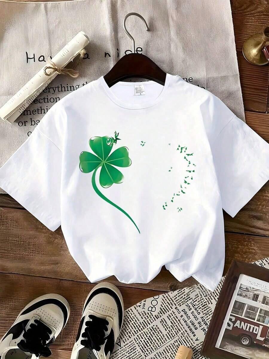 Women's High-Quality T-Shirt Summer Clothing, 2026 Washed Cotton, Fun Print T-Shirt With Floral And Insect Motifs, High-Quality Batik Cotton Vintage F - 白色 - 查看 1