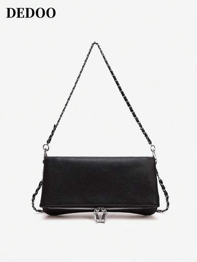 Dedoo Bolsa feminina de ombro com corrente, estilo transversal, com textura de lichia, corrente removível, bolsa pequena quadrada minimalista e moderna, alça removível para usar no ombro ou transversalmente.