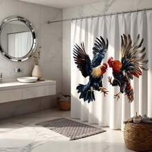 1 pièce Rideau de douche avec motif de combat de coqs à l'aquarelle avec crochets, rideau de douche d'art folklorique pour salle de bain, rideau de douche avec design dynamique de combat de coqs énergique, convient pour la décoration de salle de bain de style rustique, accessoire de salle de bain animal audacieux, article de salle de bain pour les amateurs de style campagnard, rideau de douche attrayant pour une salle de bain éclectique, rideau de douche d'art folklorique pour la décoration de la salle de bain - Multicolore - Voir 7