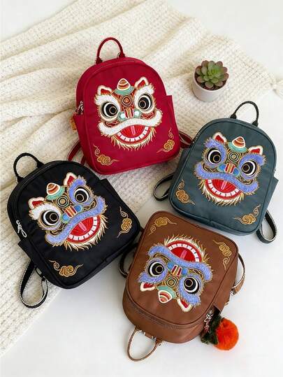 Mochila con diseño de cabeza de tigre de moda | Mochila grande de estilo bohemio de gran capacidad y peso ligero | Suave y portátil con patrón chino de buena suerte, mochila cómoda para uso diario y aventuras casuales, perfecta para viajes al aire libre, salidas de primavera y uso escolar | Regalo imprescindible para el Festival de Primavera para mujeres y adolescentes