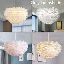 手工波西米亚羽毛灯罩 - 高品质羽毛，无需用电，现代简约设计，适用于卧室、婚礼和家居装饰，艺术灯罩，浪漫卧室装饰，独特照明，卧室装饰灯罩 - 羽毛燈罩 - 查看 8