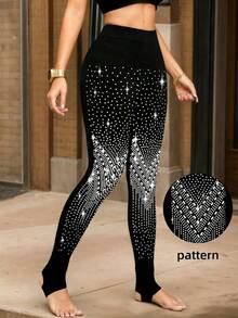 1pc Women's Shiny Rhinestone Triangle Stirrup Tights, Luxury Casual Fashion Leggings - Black - View 6