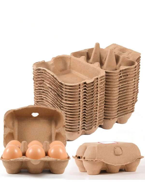 10/20pcs Half-Dozen Egg Carton, Available In Batches Of 6, Empty Natural Paper Pulp Egg Carton, Reusable, Sturdy And Durable Design, Made Of Natural Paperboard. Suitable For Daily Use And For Displaying Easter Eggs